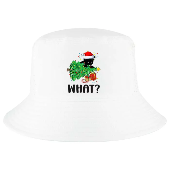 Funny Black Cat Gift Pushing Christmas Tree Over Cat What Cool Comfort Performance Bucket Hat