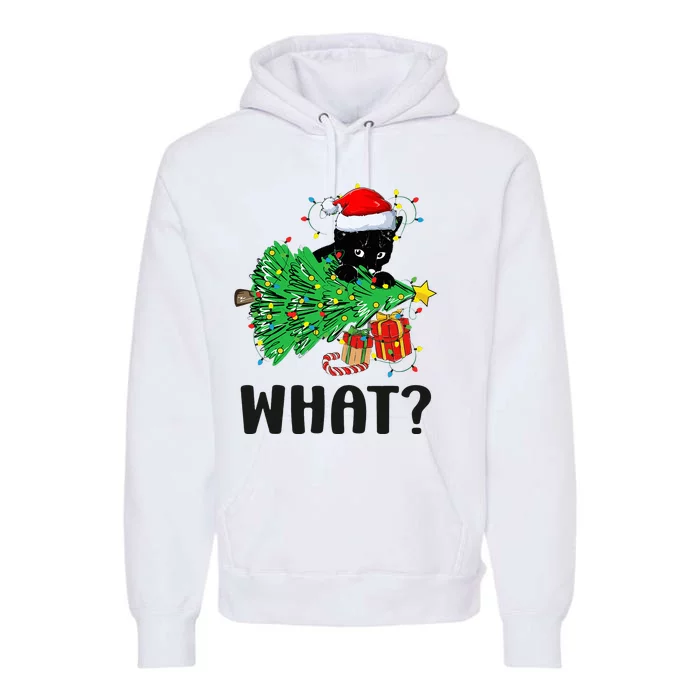 Funny Black Cat Gift Pushing Christmas Tree Over Cat What Premium Hoodie