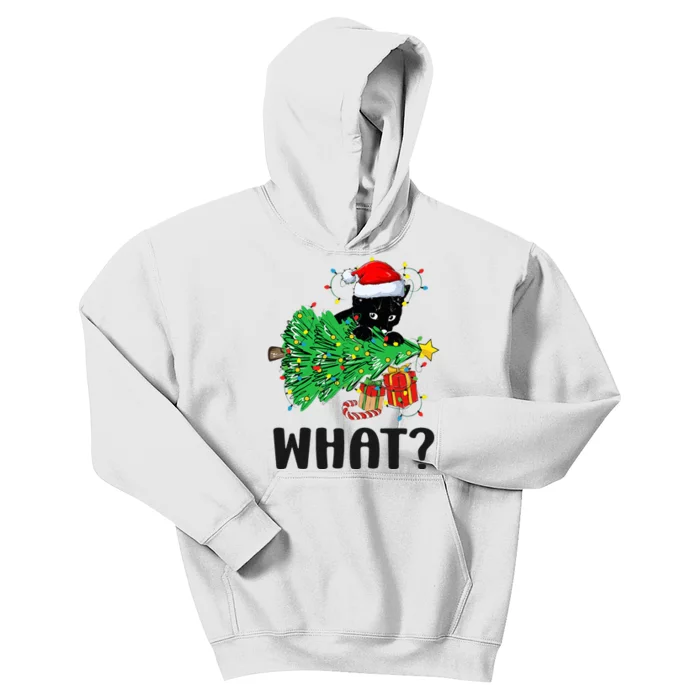 Funny Black Cat Gift Pushing Christmas Tree Over Cat What Kids Hoodie