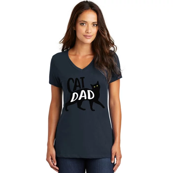 Funny Best Cat Dad Fathers Day Kitty Lover Daddy Papa Christmas Women's V-Neck T-Shirt