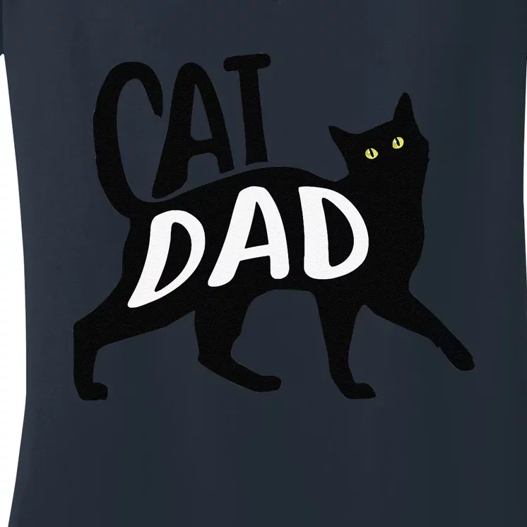 Funny Best Cat Dad Fathers Day Kitty Lover Daddy Papa Christmas Women's V-Neck T-Shirt