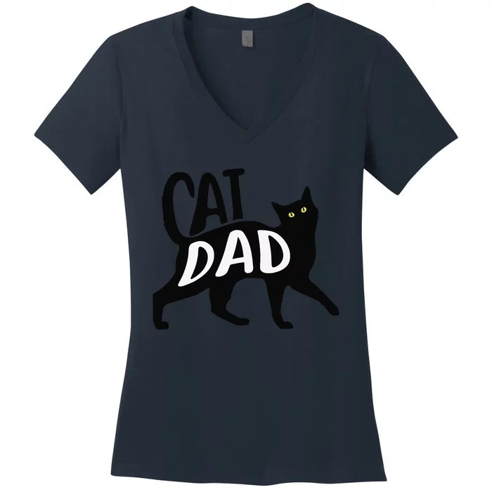 Funny Best Cat Dad Fathers Day Kitty Lover Daddy Papa Christmas Women's V-Neck T-Shirt