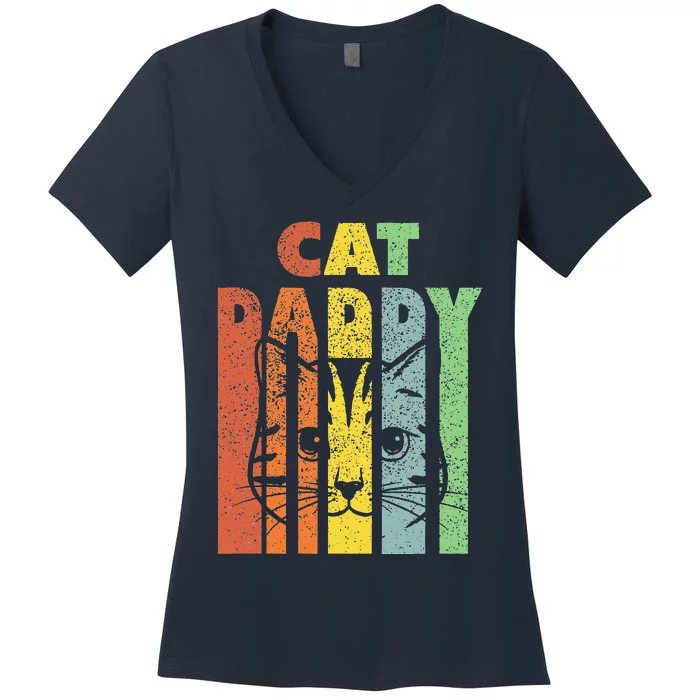 Funny Best Cat Daddys Kitten Daddy The Catfather Cat Daddy Women's V-Neck T-Shirt