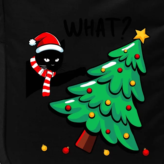 Funny Black Cat Pushing Christmas Tree Over Cat What Impact Tech Backpack