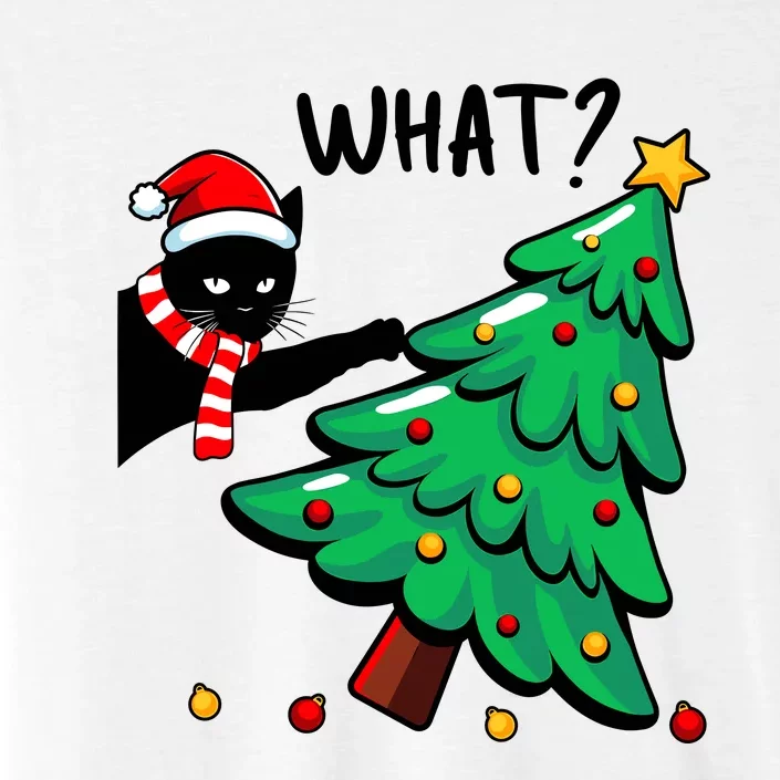 Funny Black Cat Pushing Christmas Tree Over Cat What ChromaSoft Performance T-Shirt