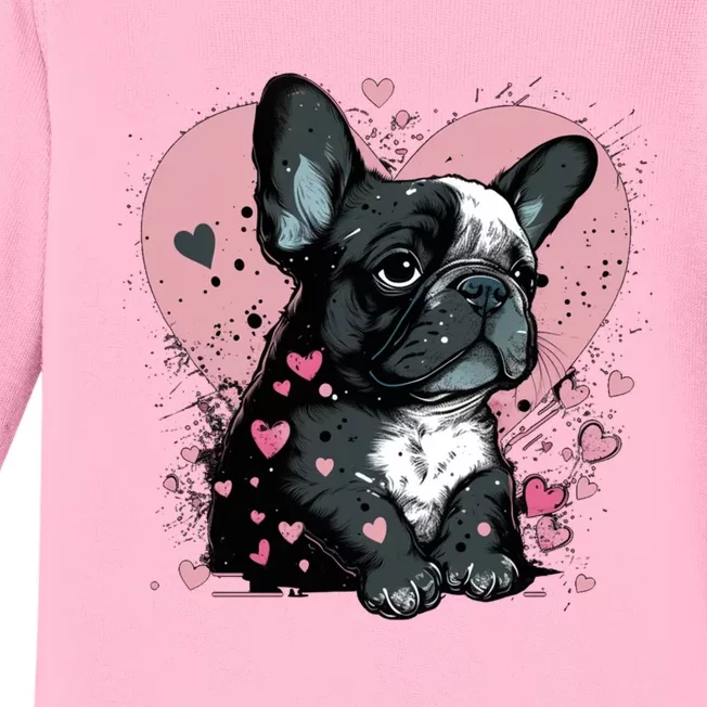 French Bulldog Cute Dog Love Heart Frenchie Mom Great Gift Baby Long Sleeve Bodysuit