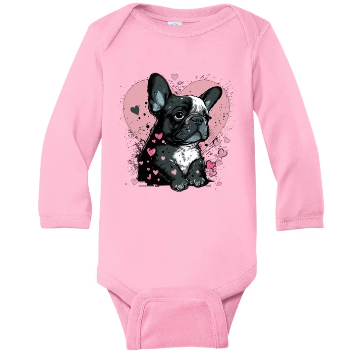 French Bulldog Cute Dog Love Heart Frenchie Mom Great Gift Baby Long Sleeve Bodysuit