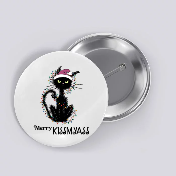 Funny Black Cat Merry Kissmyass Xmas Pajamas Chritsmas Button