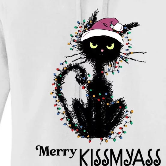 Funny Black Cat Merry Kissmyass Xmas Pajamas Chritsmas Women's Pullover Hoodie