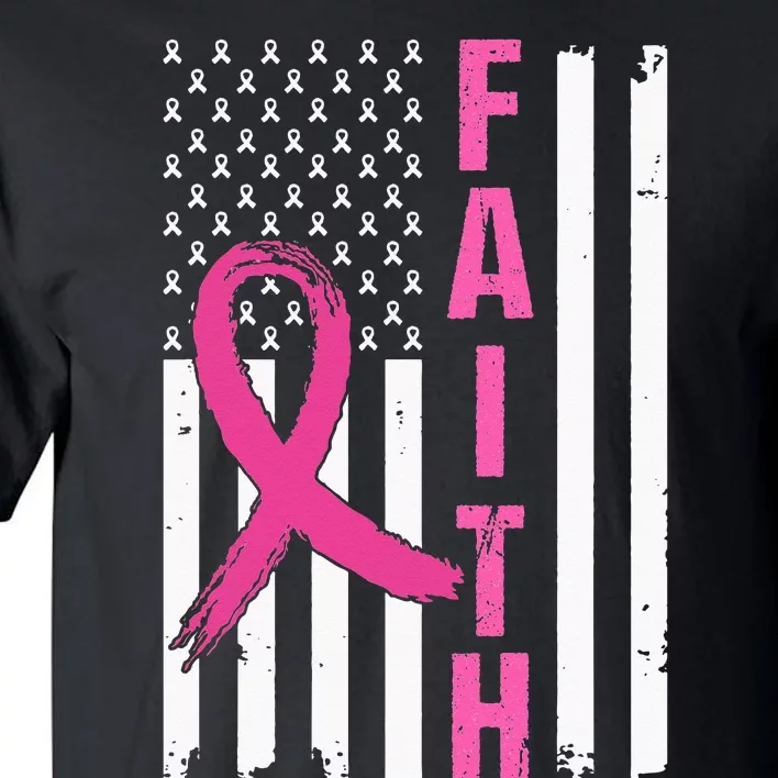 Faith Breast Cancer Awareness Pink Ribbons American Flag Tall T-Shirt