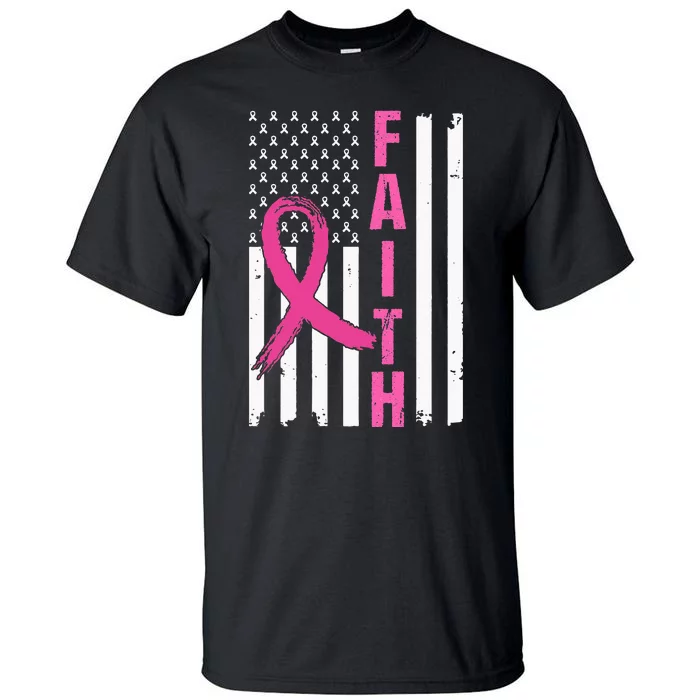 Faith Breast Cancer Awareness Pink Ribbons American Flag Tall T-Shirt