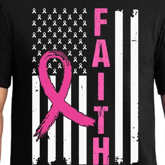 Faith Breast Cancer Awareness Pink Ribbons American Flag Pajama Set