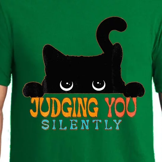 Funny Black Cat Judging You Silently Sarcastic Cat Pajama Set