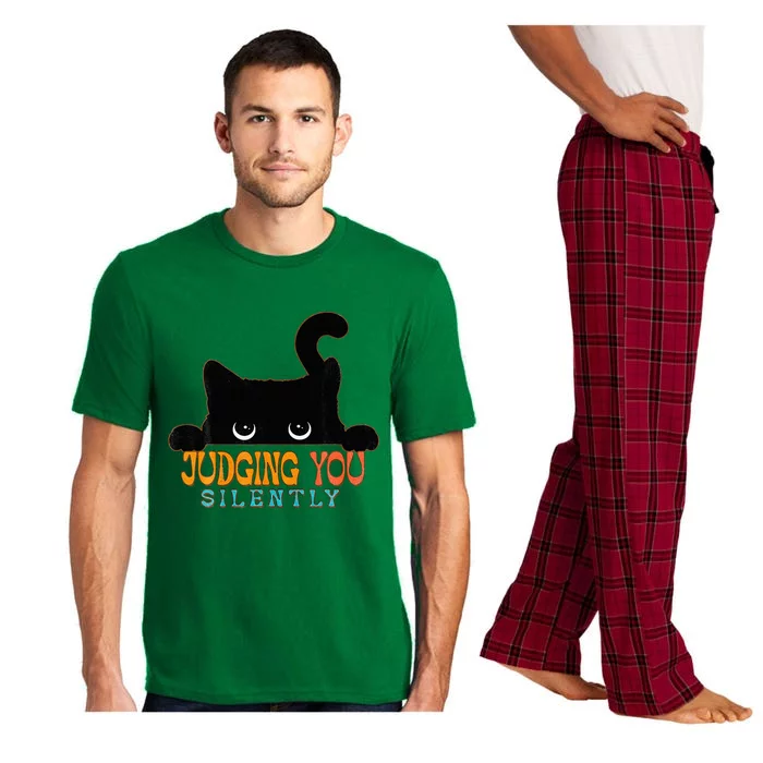 Funny Black Cat Judging You Silently Sarcastic Cat Pajama Set