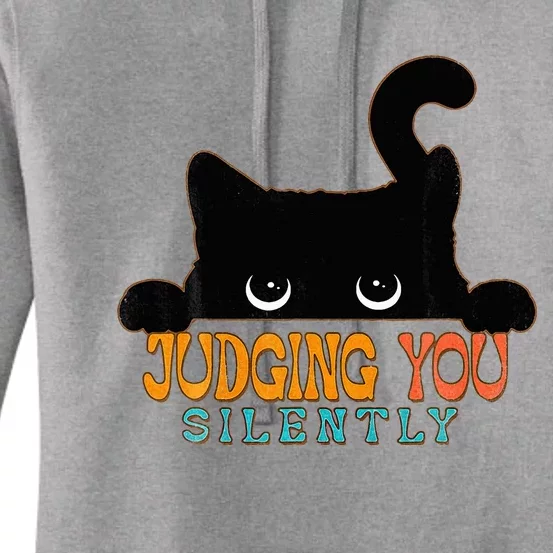 Funny Black Cat Judging You Silently Sarcastic Cat Women's Pullover Hoodie