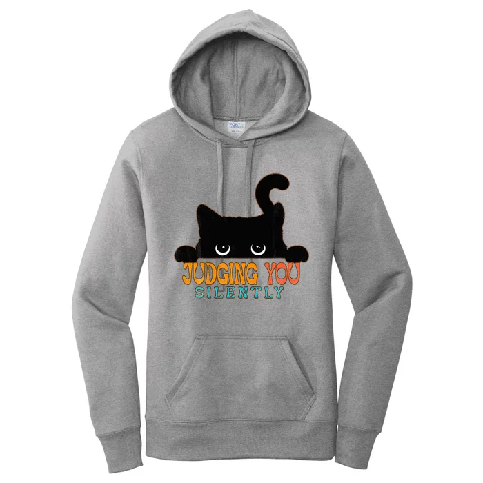 Funny Black Cat Judging You Silently Sarcastic Cat Women's Pullover Hoodie