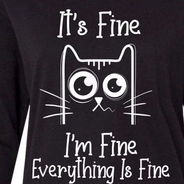 Funny Black Cat It's Fine I'm Fine Everything Is Fine Womens Cotton Relaxed Long Sleeve T-Shirt