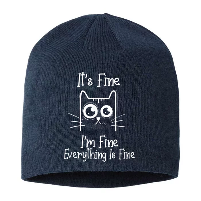 Funny Black Cat It's Fine I'm Fine Everything Is Fine 8 1/2in Sustainable Knit Beanie