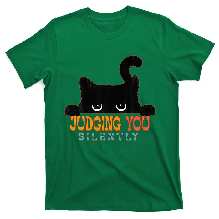 Funny Black Cat Judging You Silently Sarcastic Cat T-Shirt