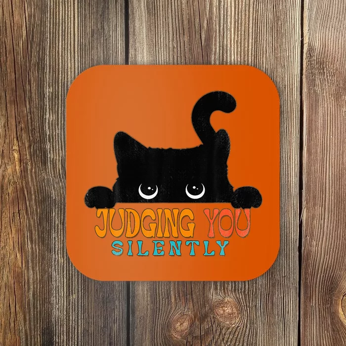 Funny Black Cat Judging You Silently Sarcastic Cat Coaster