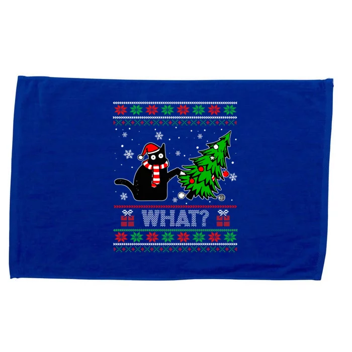 Funny Black Cat What? Pushing Christmas Tree Ugly Gift Microfiber Hand Towel