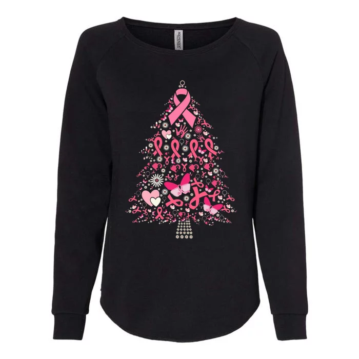 Funny Breast Cancer Awareness Christmas Tree Xmas Pink Womens California Wash Sweatshirt