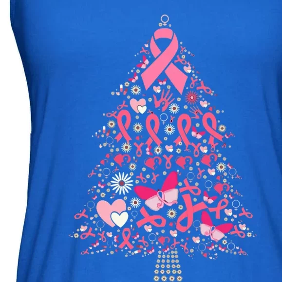 Funny Breast Cancer Awareness Christmas Tree Xmas Pink Ladies Essential Flowy Tank