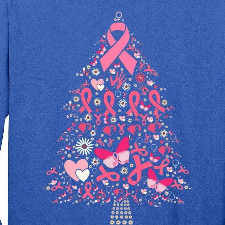 Funny Breast Cancer Awareness Christmas Tree Xmas Pink Tall Long Sleeve T-Shirt