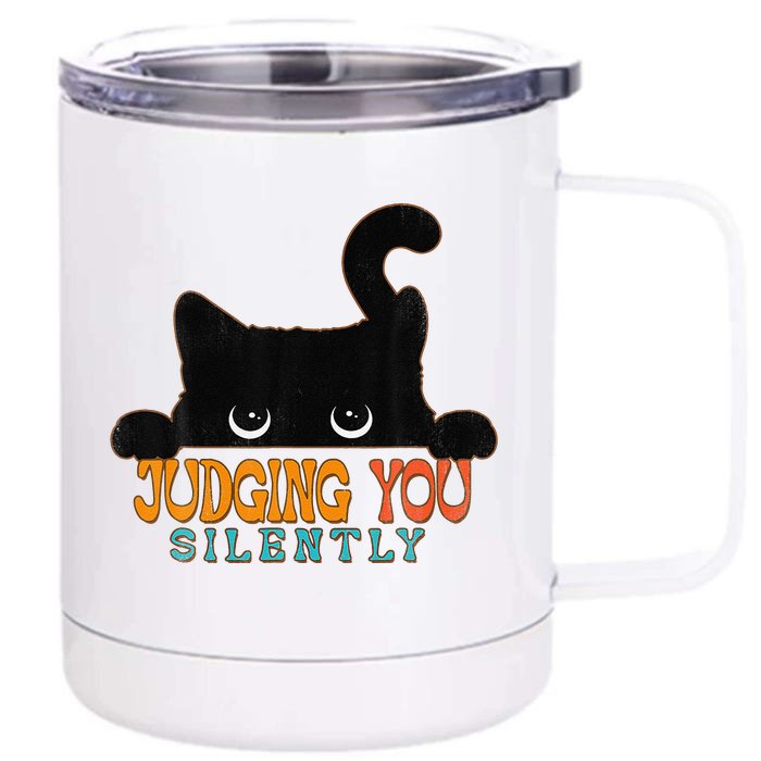 Funny Black Cat Judging You Silently Sarcastic Cat Front & Back 12oz Stainless Steel Tumbler Cup