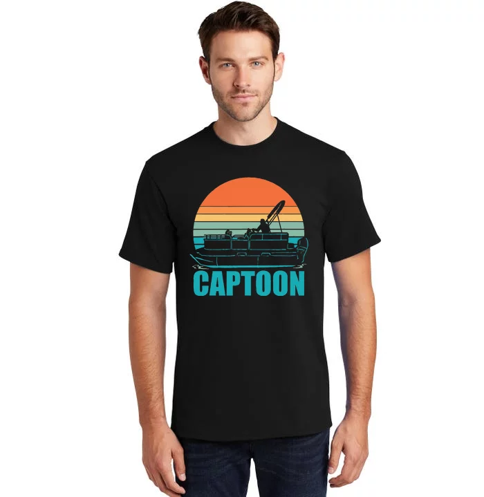 Funny Boating Captoon Pontoon Tritoon Captain Pontoon Boat Tall T-Shirt