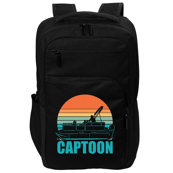 Funny Boating Captoon Pontoon Tritoon Captain Pontoon Boat Impact Tech Backpack