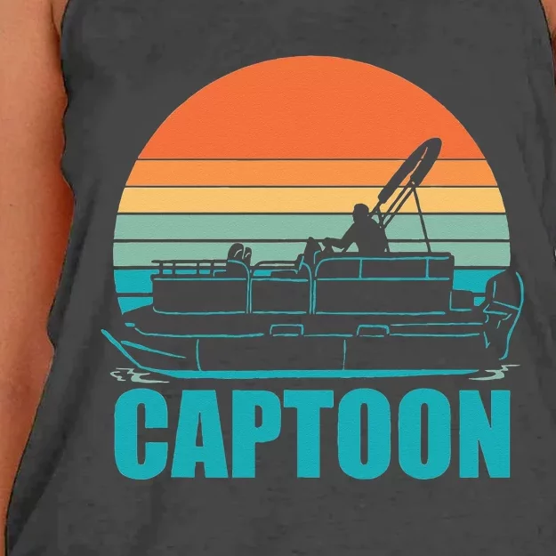 Funny Boating Captoon Pontoon Tritoon Captain Pontoon Boat Women's Knotted Racerback Tank