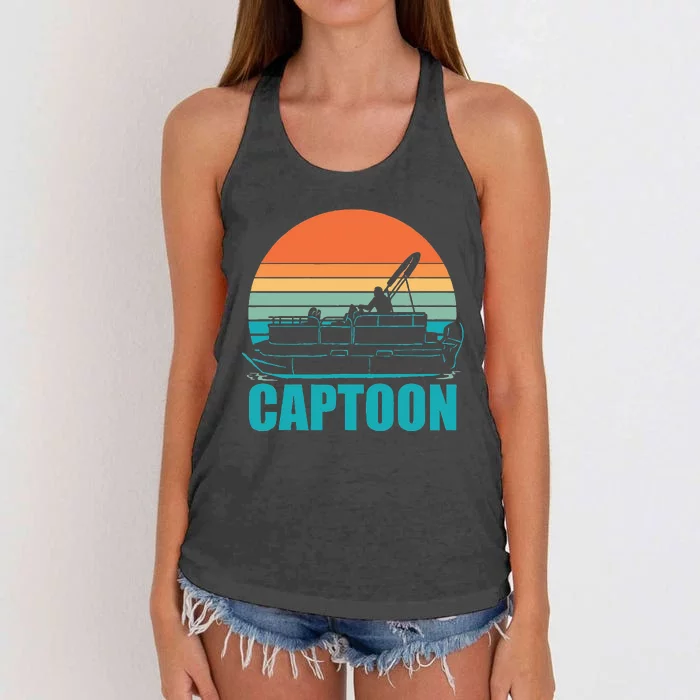 Funny Boating Captoon Pontoon Tritoon Captain Pontoon Boat Women's Knotted Racerback Tank