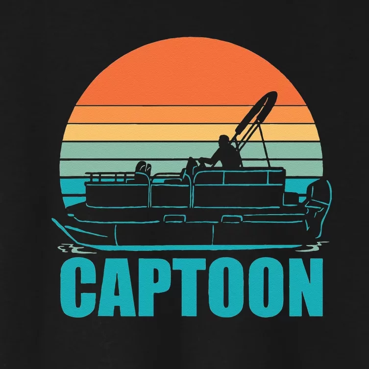 Funny Boating Captoon Pontoon Tritoon Captain Pontoon Boat Women's Crop Top Tee