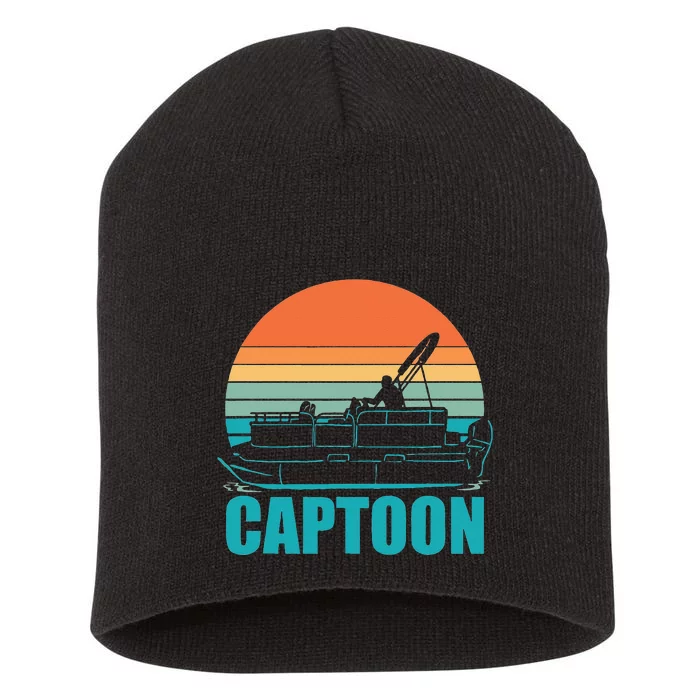 Funny Boating Captoon Pontoon Tritoon Captain Pontoon Boat Short Acrylic Beanie