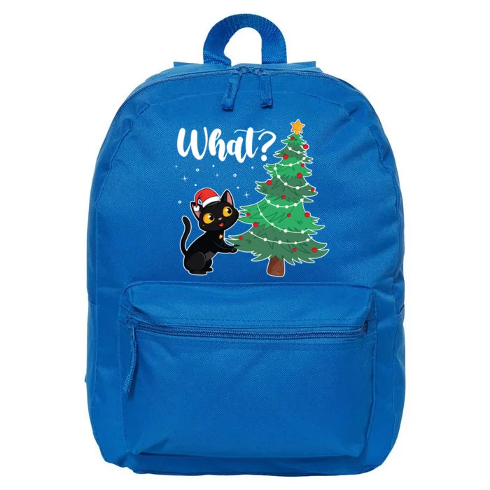 Funny Black Cat Gift Pushing Christmas Tree Over Cat What? Gift 16 in Basic Backpack