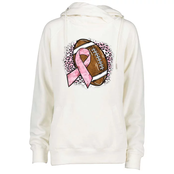 Football Breast Cancer Awareness Pink Ribbon Leopard Womens Funnel Neck Pullover Hood