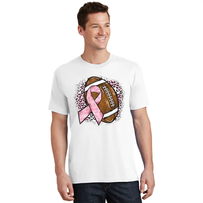 Football Breast Cancer Awareness Pink Ribbon Leopard T-Shirt