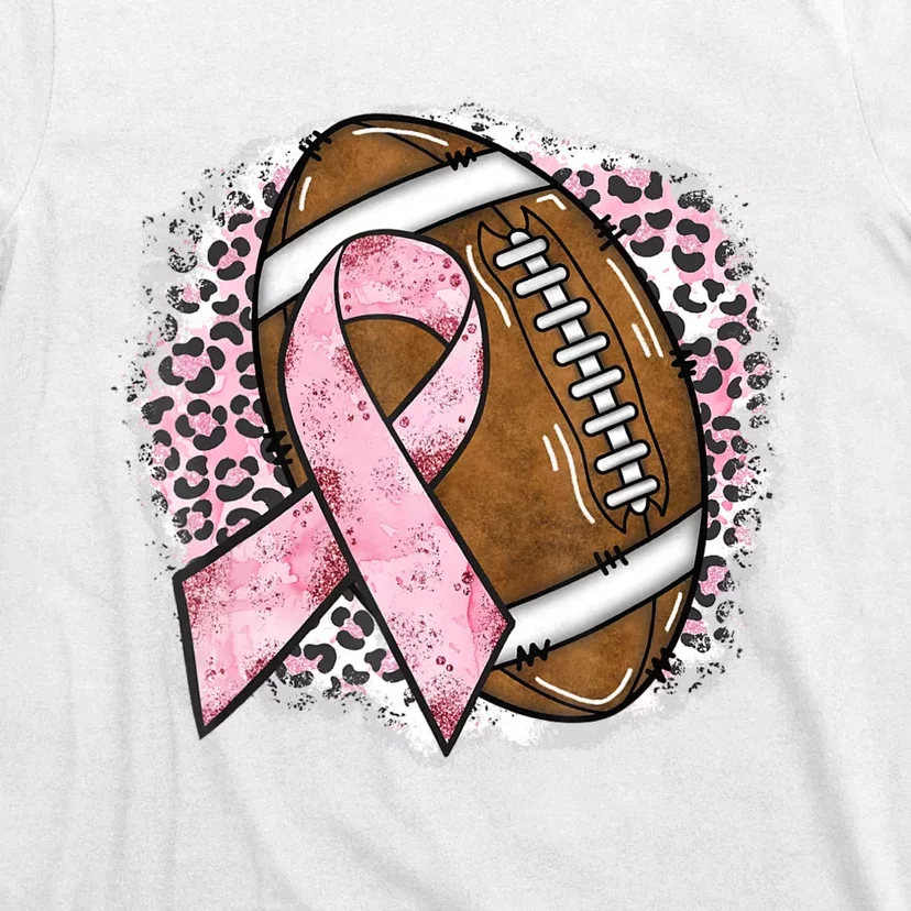 Football Breast Cancer Awareness Pink Ribbon Leopard T-Shirt