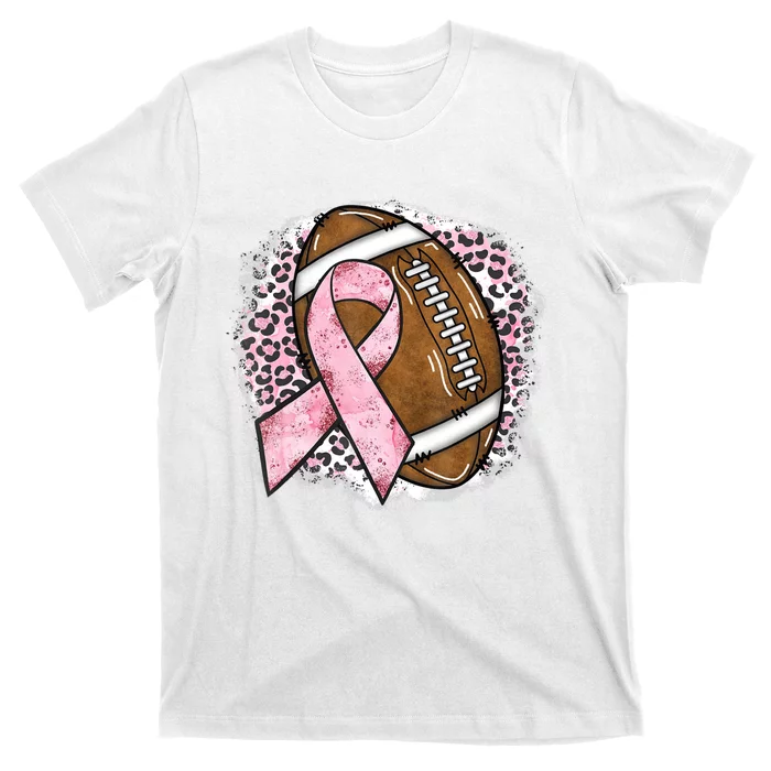 Football Breast Cancer Awareness Pink Ribbon Leopard T-Shirt