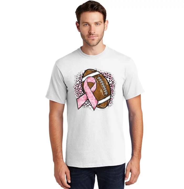 Football Breast Cancer Awareness Pink Ribbon Leopard Tall T-Shirt