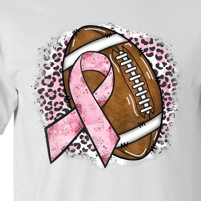 Football Breast Cancer Awareness Pink Ribbon Leopard Tall T-Shirt