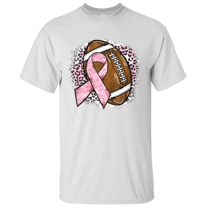 Football Breast Cancer Awareness Pink Ribbon Leopard Tall T-Shirt