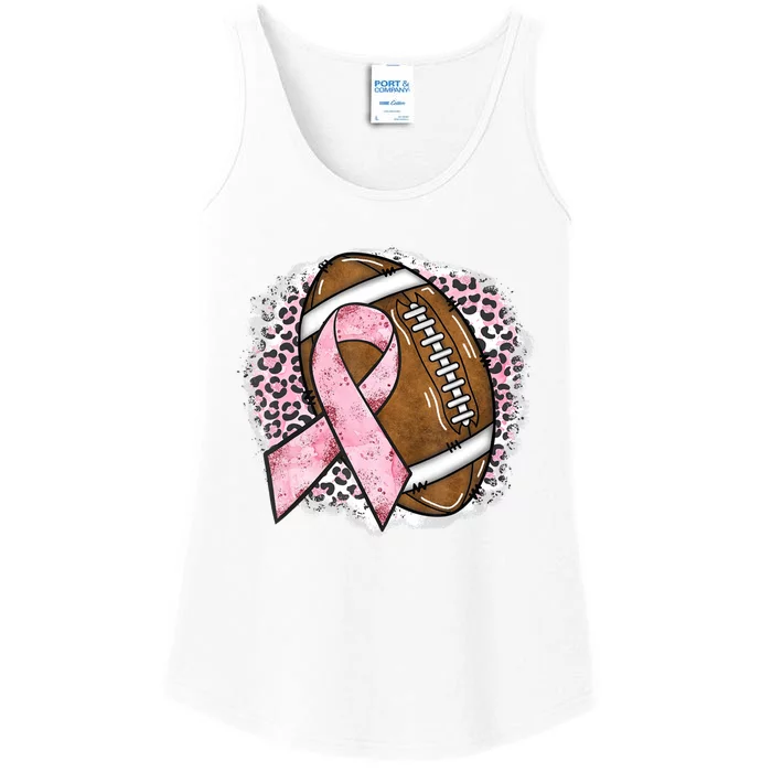 Football Breast Cancer Awareness Pink Ribbon Leopard Ladies Essential Tank