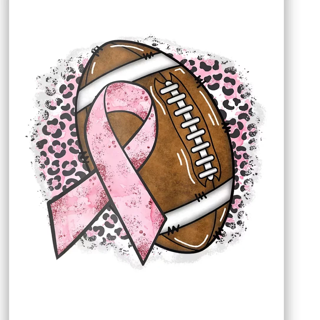 Football Breast Cancer Awareness Pink Ribbon Leopard Poster