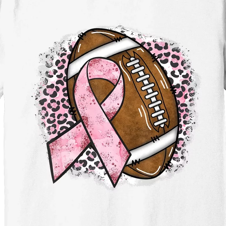 Football Breast Cancer Awareness Pink Ribbon Leopard Premium T-Shirt