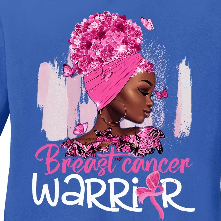 Fighting Breast Cancer Warrior Messy Bun Wear Pink Ladies Long Sleeve Shirt