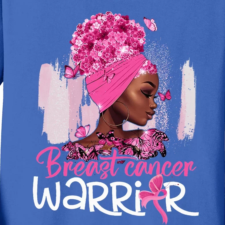 Fighting Breast Cancer Warrior Messy Bun Wear Pink Kids Long Sleeve Shirt