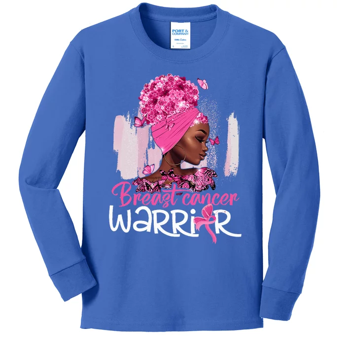 Fighting Breast Cancer Warrior Messy Bun Wear Pink Kids Long Sleeve Shirt