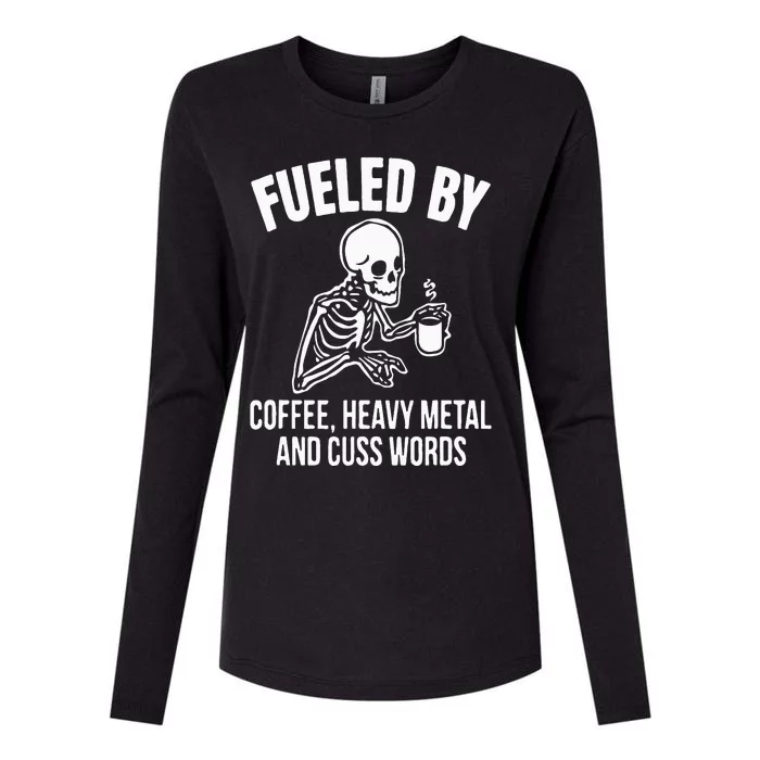 Fueled By Coffee: Skull Skeleton Design for Metal Lovers Womens Cotton Relaxed Long Sleeve T-Shirt